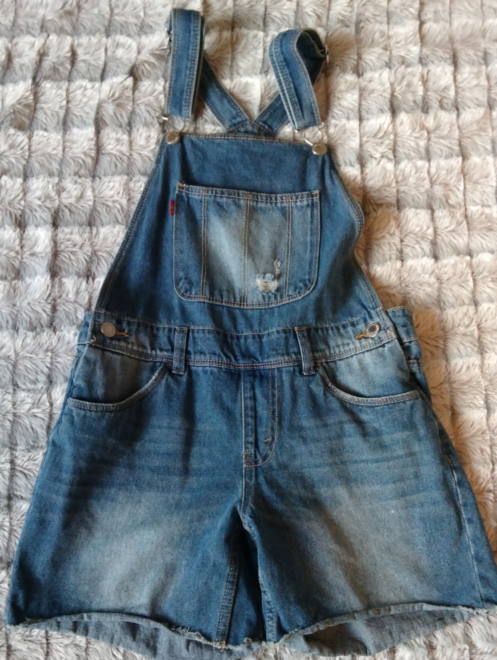 Levi's Blue Denim Overalls Jean Shorts with Red Logo Tab